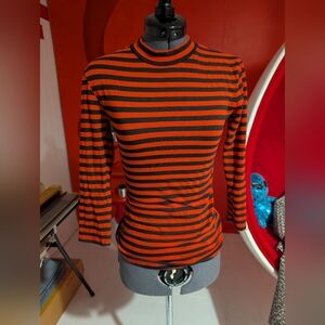 Bad Girl 3/4 Sleeve Top in Orange and Black Stripes - Vixen by Micheline Pitt